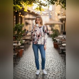 Emilio Pucci Blouse Womens Size 8 Dolman Sleeve Printed Silk Top Pullover